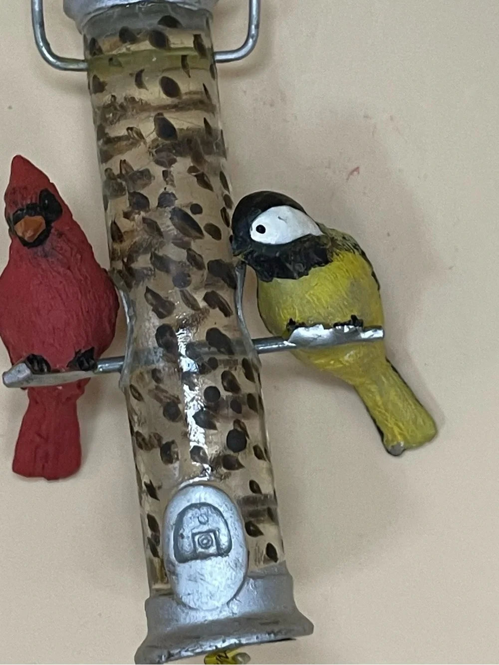 Cardinal & Chickadee with bird feeder Christmas Ornament